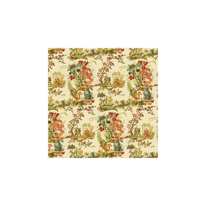 Brunschwig &amp; Fils Le Lac Linen Print Teal and Melon/Cream Fabric