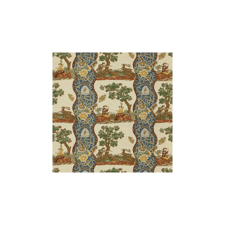 Brunschwig &amp; Fils Plougastel Linen &amp; Cotton Print Blue Fabric