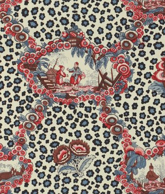 Brunschwig & Fils Chinese Leopard Toile Shades of Red & Blue Fabric