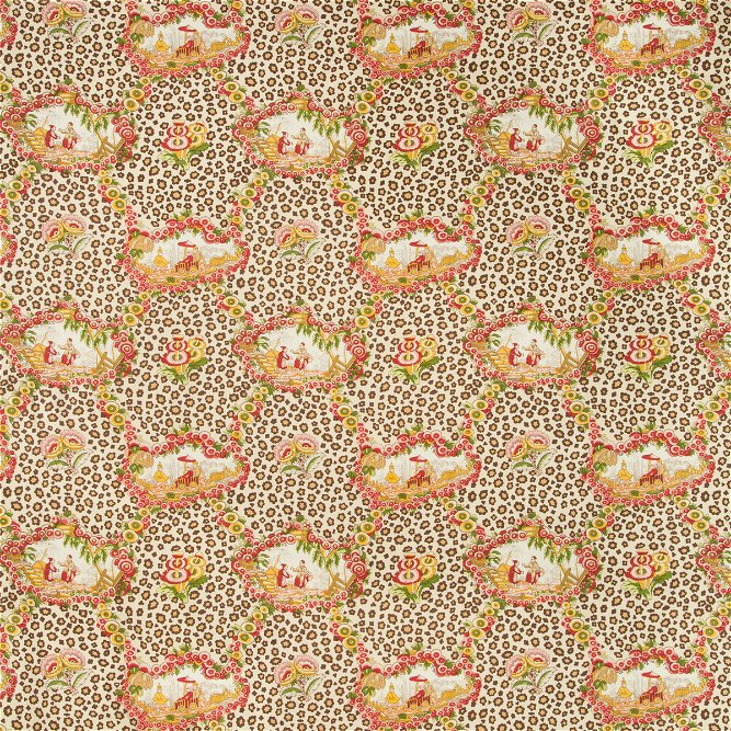 Brunschwig &amp; Fils Chinese Leopard Toile Rose/Leaf Fabric