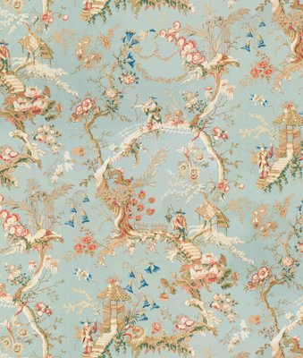 Brunschwig & Fils Chinese Landscape Cotton Print Sky Blue Fabric