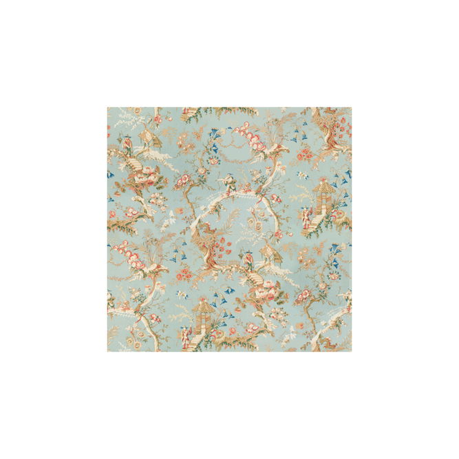 Brunschwig &amp; Fils Chinese Landscape Cotton Print Sky Blue Fabric