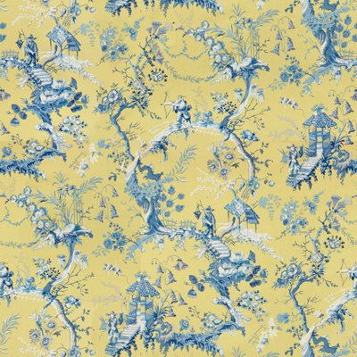 Brunschwig &amp; Fils Chinese Landscape Cotton Print Mimosa Fabric