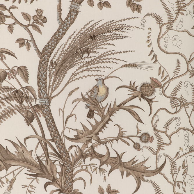 Brunschwig &amp; Fils Bird And Thistle Cotton Print Beige Fabric