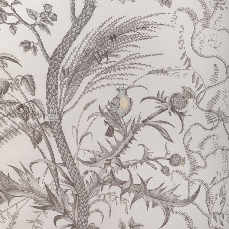 Brunschwig &amp; Fils Bird And Thistle Cotton Print Gray Fabric