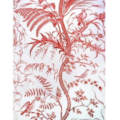 Brunschwig &amp; Fils Bird And Thistle Cotton Print Red Fabric
