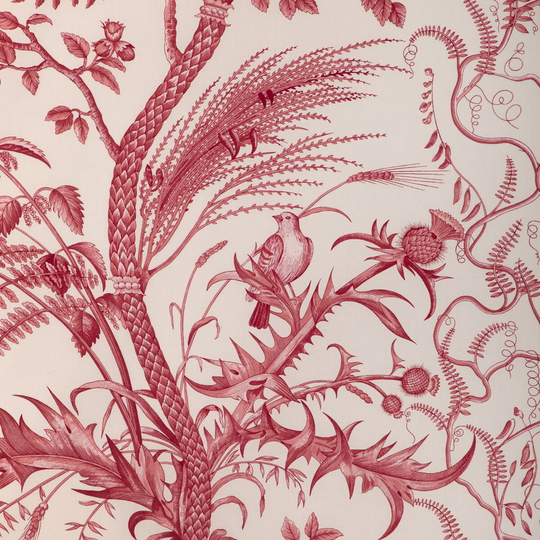 Brunschwig &amp; Fils Bird And Thistle Cotton Print Red Fabric