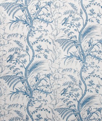 Brunschwig & Fils Bird And Thistle Cotton Print Blue Fabric