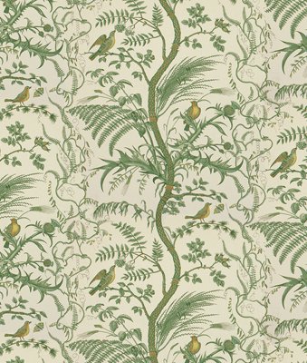 Brunschwig & Fils Bird And Thistle Cotton Print Green Fabric