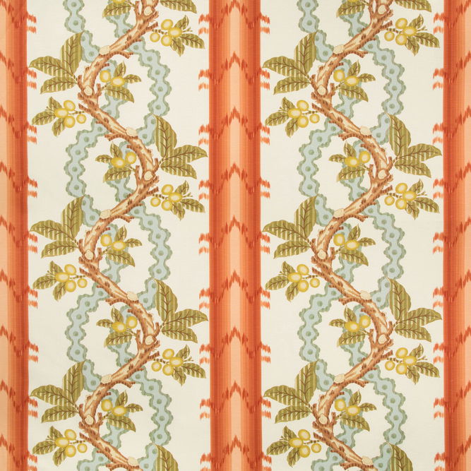 Brunschwig &amp; Fils Josselin Cotton And Linen Print Spice/Celadon Fabric