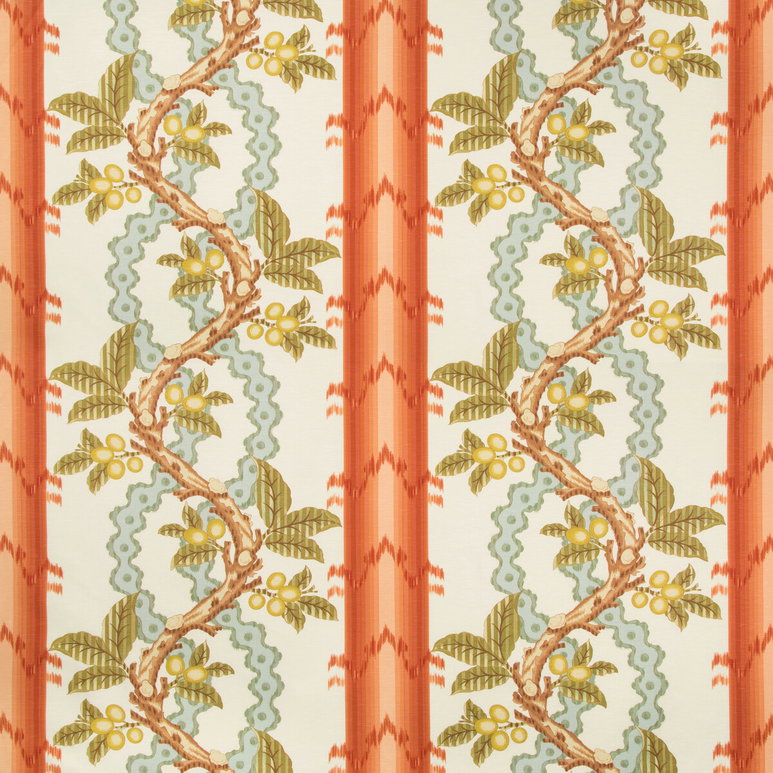 Brunschwig &amp; Fils Josselin Cotton And Linen Print Spice/Celadon Fabric
