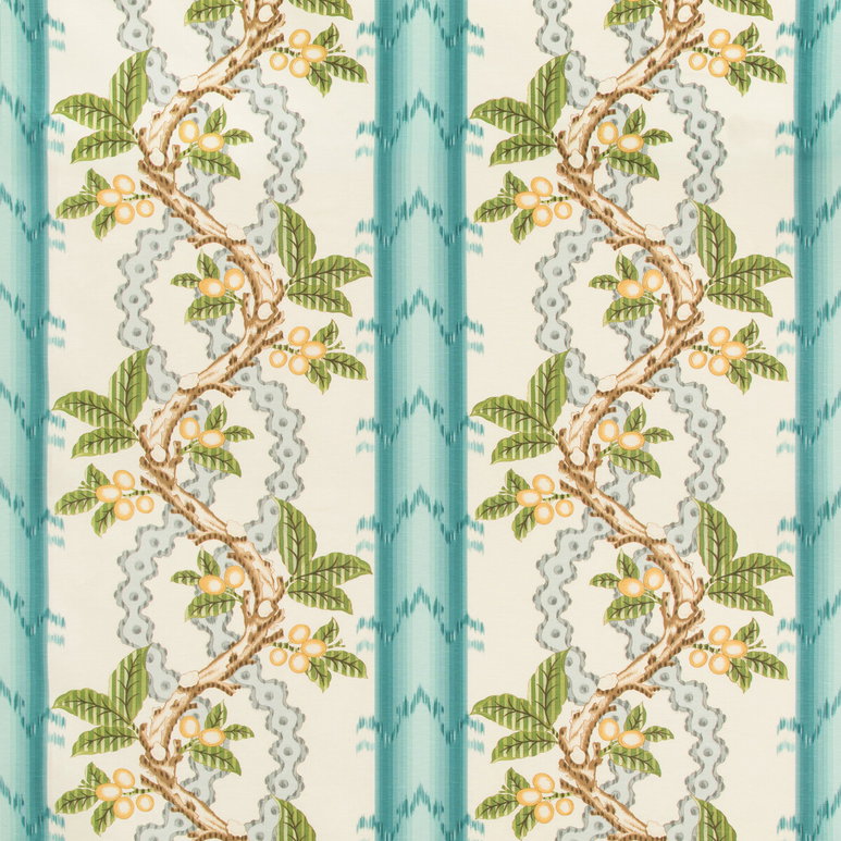 Brunschwig &amp; Fils Josselin Cotton And Linen Print Aqua/Mist Fabric