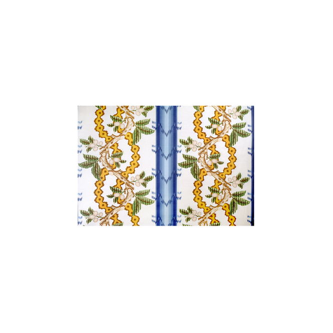 Brunschwig &amp; Fils Josselin Cotton And Linen Print Lagoon and Ochre Fabric