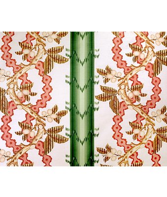 Brunschwig & Fils Josselin Cotton And Linen Print Cypress and Coral Fabric