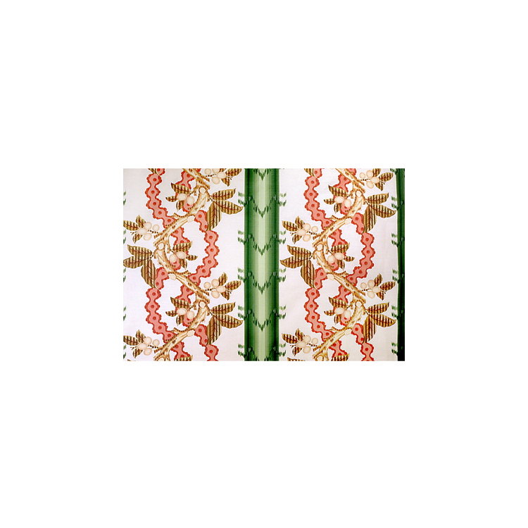 Brunschwig &amp; Fils Josselin Cotton And Linen Print Cypress and Coral Fabric