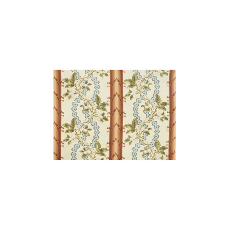 Brunschwig &amp; Fils Josselin Cotton And Linen Print Rust and Blue Fabric
