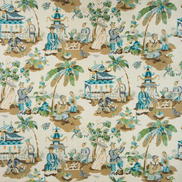 Brunschwig & Fils Xian Linen & Cotton Print Seafoam/Sand Fabric