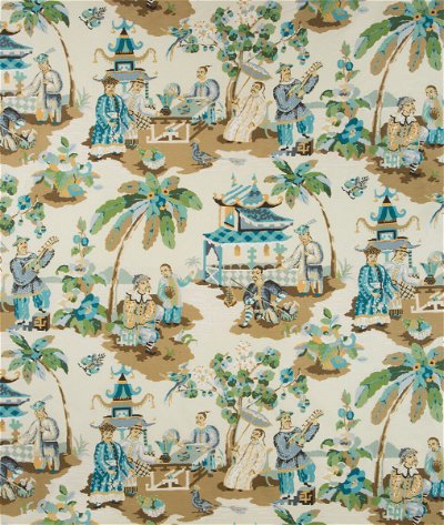 Brunschwig & Fils Xian Linen & Cotton Print Seafoam/Sand Fabric