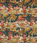 Brunschwig & Fils Xian Linen & Cotton Print Grey/Pink Fabric