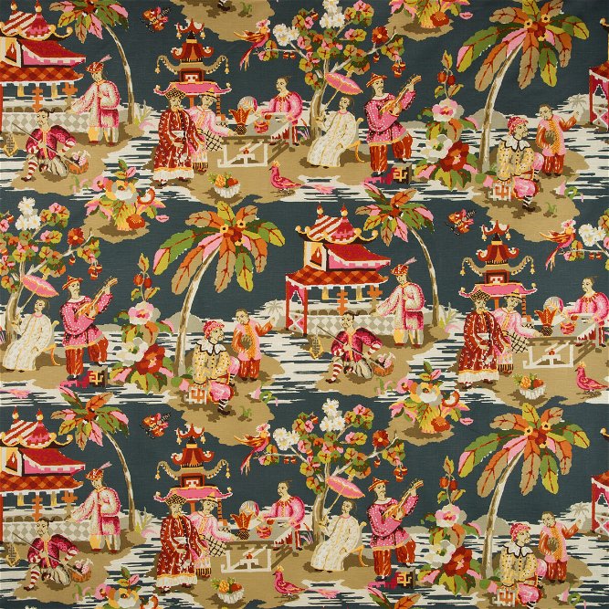Brunschwig &amp; Fils Xian Linen &amp; Cotton Print Grey/Pink Fabric