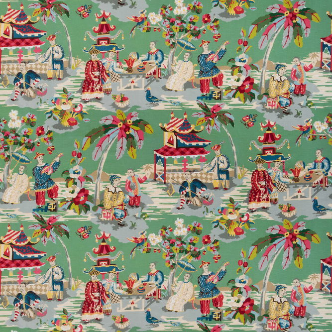 Brunschwig &amp; Fils Xian Linen &amp; Cotton Print Jade Fabric