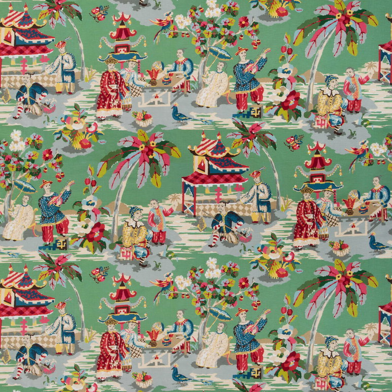 Brunschwig &amp; Fils Xian Linen &amp; Cotton Print Jade Fabric
