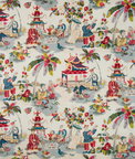 Brunschwig & Fils Xian Linen & Cotton Print Prussian/Red Fabric