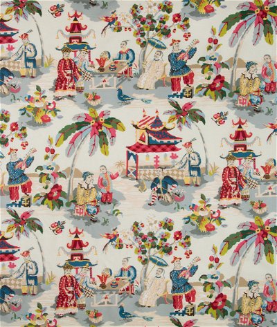 Brunschwig & Fils Xian Linen & Cotton Print Prussian/Red Fabric