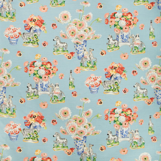 Brunschwig &amp; Fils Gillian S Zebras Linen &amp; Cotton Print Sky Fabric