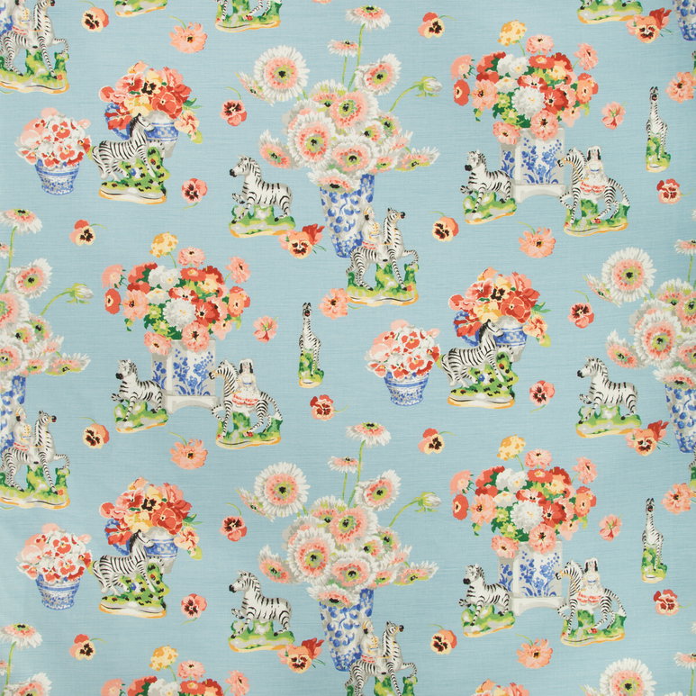 Brunschwig &amp; Fils Gillian S Zebras Linen &amp; Cotton Print Sky Fabric