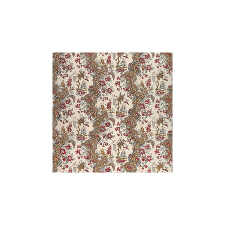 Brunschwig &amp; Fils Les Pecheurs Cotton Print C Rimson with Blue Fabric