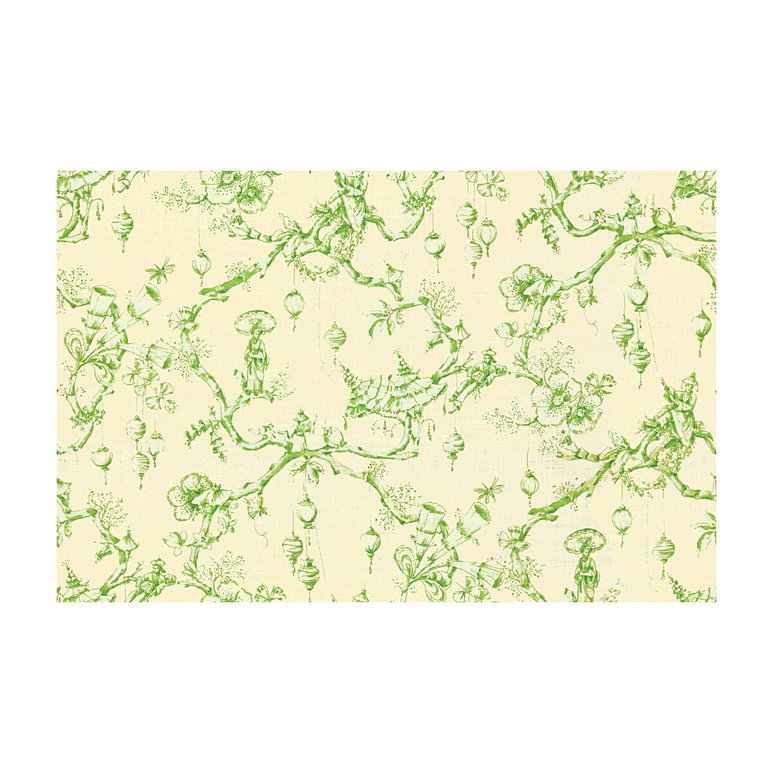 Brunschwig &amp; Fils Festival Of Lanterns Linen Print Green Fabric
