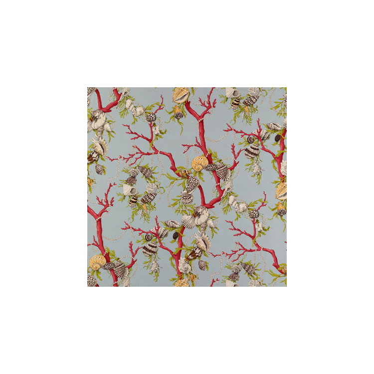 Brunschwig &amp; Fils Aphrodites Treasures Linen &amp; Cotton Print Aquamarine Fabric