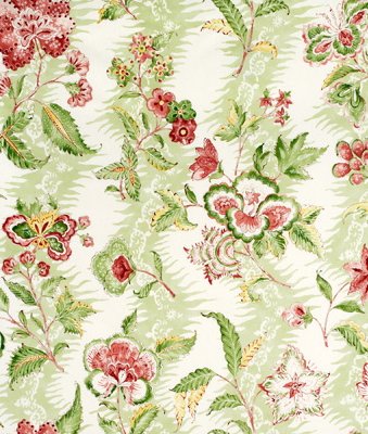 Brunschwig & Fils Monsoon Floral Linen & Cotton Print Coral/Lettuce Fabric