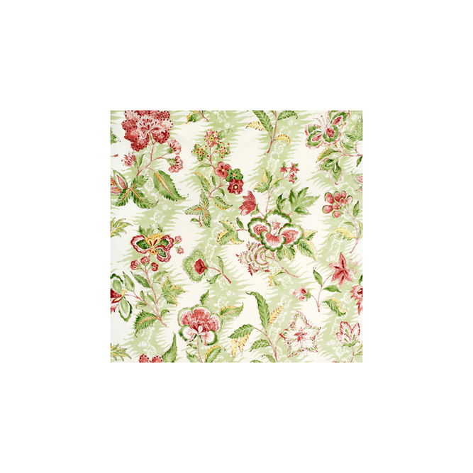 Brunschwig &amp; Fils Monsoon Floral Linen &amp; Cotton Print Coral/Lettuce Fabric