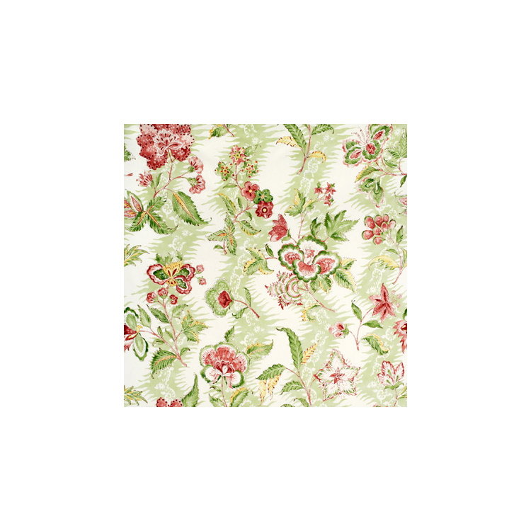 Brunschwig &amp; Fils Monsoon Floral Linen &amp; Cotton Print Coral/Lettuce Fabric