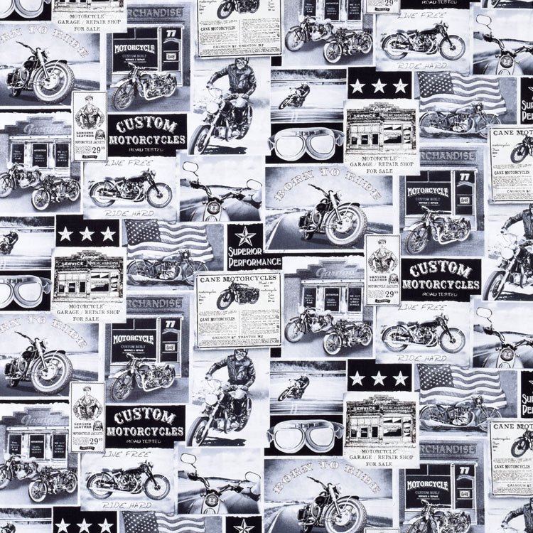 Timeless Treasures Vintage Motorcycle News Fabric