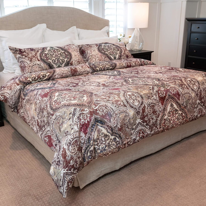 Luxury Granpalazzo Duvet Cover Set - Queen Cabernet - king image 1 of 5