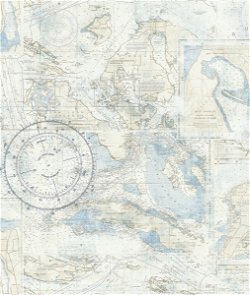 Seabrook Designs Nantucket Map Sea Blue Wallpaper