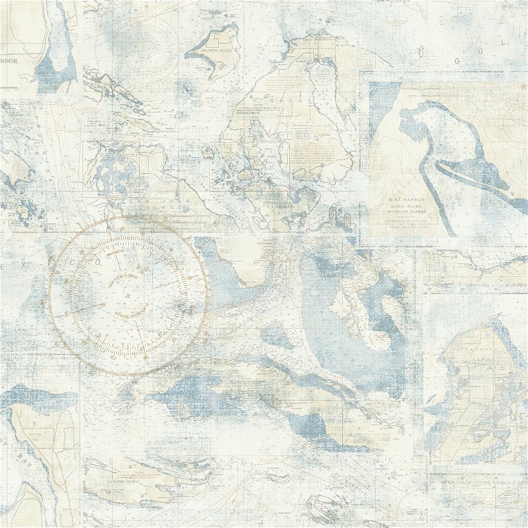 Seabrook Designs Nantucket Map Sandy Blue Wallpaper