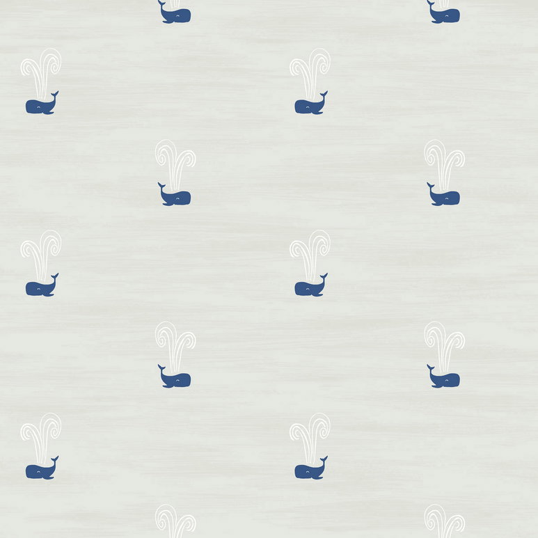 Seabrook Designs Tiny Whales Soft Gray &amp; Navy Wallpaper