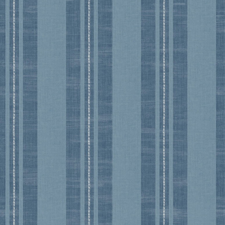 Seabrook Designs Linen Stripe Sky Blue &amp; Denim Wallpaper