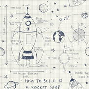 Seabrook Designs Rocket Ship White & Midnight Blue Wallpaper
