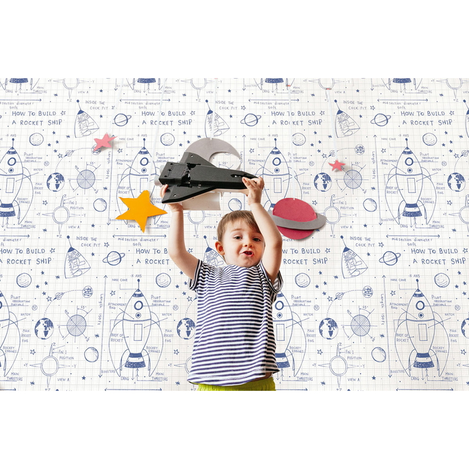 Seabrook Designs Rocket Ship White &amp; Navy Wallpaper image 2 of 2