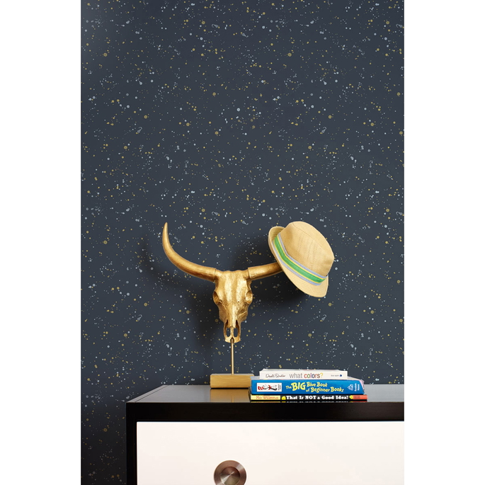 Seabrook Designs Paint Splatter Midnight Blue &amp; Metallic Gold Wallpaper image 2 of 2