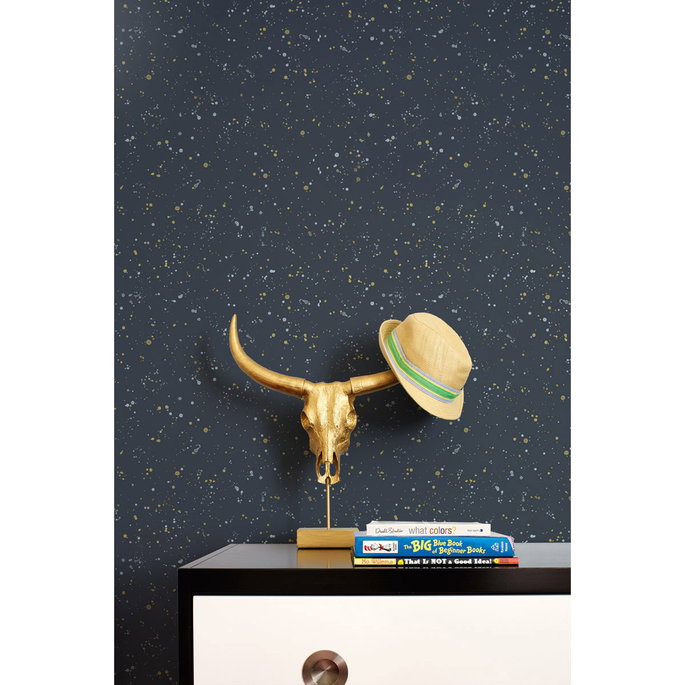 Seabrook Designs Paint Splatter Midnight Blue &amp; Metallic Gold Wallpaper image 2 of 2