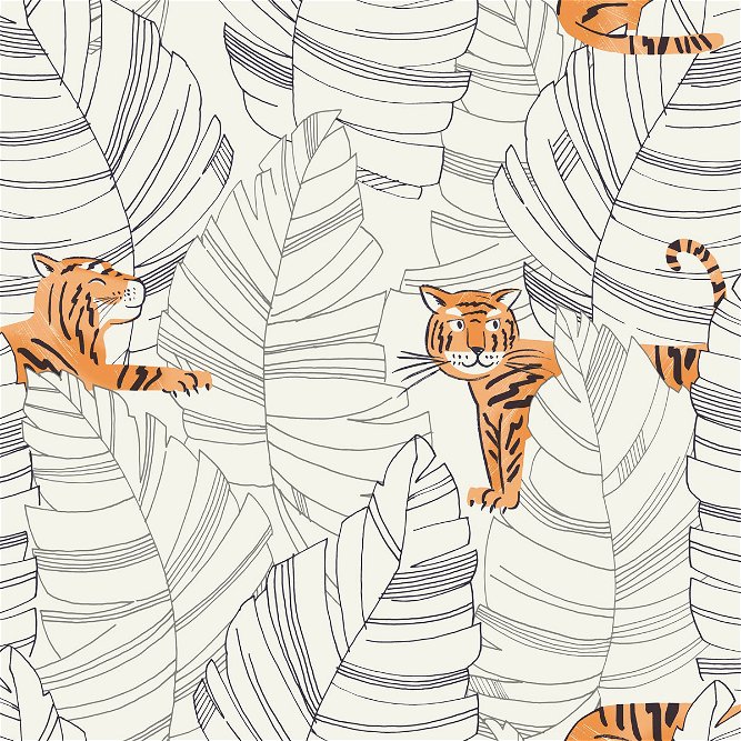 Seabrook Designs Hiding Tigers Black &amp; Orange Wallpaper