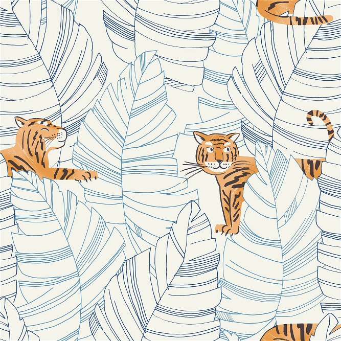 Seabrook Designs Hiding Tigers Sky Blue &amp; Orange Wallpaper
