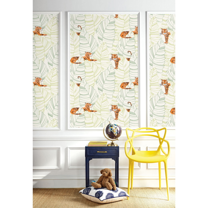 Seabrook Designs Hiding Tigers Green &amp; Orange Wallpaper image 2 of 2