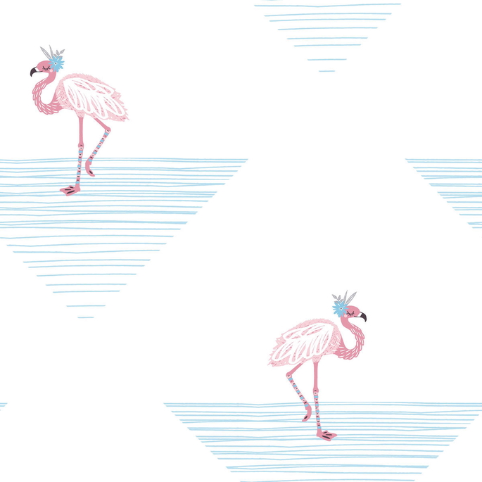 Seabrook Designs Dancing Flamingo Fuchsia &amp; Sky Blue Wallpaper image 1 of 2